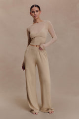 Frannie Gathered Silk Blend Knit Pants - Sand