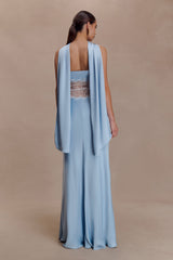 Pilar Strapless Satin And Lace Maxi Dress - Cornflower Blue