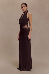 Arra Chiffon And Lace Halter Maxi Dress - Cacao Brown
