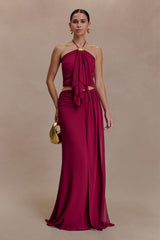 Celina Chiffon Halter Top With Hardware - Cherry Red
