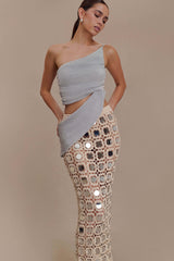 Corah Lurex Drape Knit Top - Silver