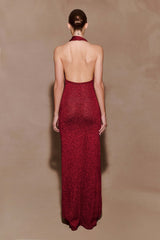 Elma Lurex Knit Halter Maxi Dress - Deep Red