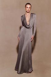 Scarlet Lurex Cowl Maxi Dress - Silver