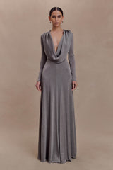 Scarlet Lurex Cowl Maxi Dress - Silver