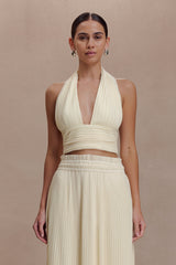 Amaris Sleeveless Plisse Halter Top - Lemon