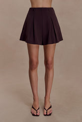 Simone Pleated Suiting Short - Dark Chocolate