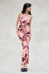 Alessandra Slinky Ruffle Maxi Dress - Pink Blurred Floral Print