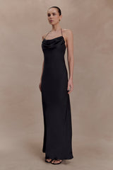 Lydia Cowl Neck Satin Maxi Dress - Black