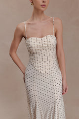 Willa Gathered Mesh Midi Dress - Polka Dot