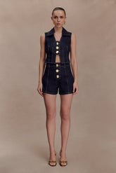 Demi High Waisted Denim Shorts - Washed Indigo Blue