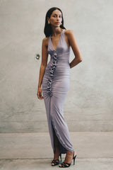 Alessandra Slinky Ruffle Maxi Dress - Grey