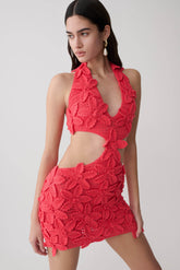 Jaylene Floral Crochet Mini Dress - Pomegranate