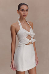 Ella Bow Detail Halter Mini Dress - White