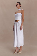 Talia Draped Linen Midi Skirt - White