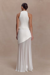 Portia Scuba And Mesh Maxi Skirt - White