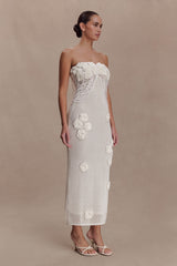 Samantha Crochet Midi Dress With Flowers - Ivory