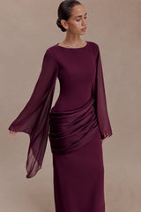 Samantha Waterfall Sleeves Maxi Dress - Wine