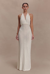 Deeliah Halterneck Crochet Maxi Dress - Ivory