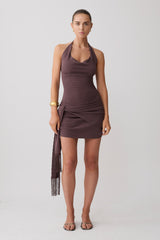 Lucien Cowl Neck Mini Dress - Peppercorn