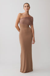 Hanh One Shoulder Mesh Maxi Dress - Tan