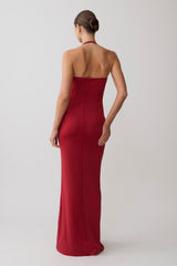Hoai Gathered Slinky Halter Maxi Dress - Deep Red