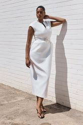 Livia V Neck Linen Maxi Dress - White