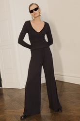 Dewi Wide Leg Modal Pants - Black