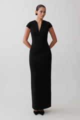 Briella V Neck Suiting Maxi Dress - Black