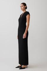 Briella V Neck Suiting Maxi Dress - Black