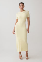 Junie Cross-Over Neck Slinky Maxi Dress - Lemon