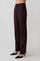 Agatha Straight Leg Suiting Pants - Plum Pinstripe
