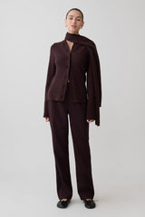 Lara Knit Cardigan With Scarf - Chocolate