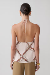 Adelaide Draped Satin Halter Top - Chain Print