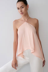 Adelaide Draped Satin Halter Top - Peach