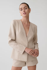 Solenne Collarless Suiting Blazer - Natural Marle