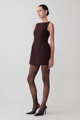 Hallie Boat Neck Mini Dress - Plum Pinstripe