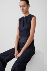 Loraine Sleeveless Denim Top - Indigo Pinstripe