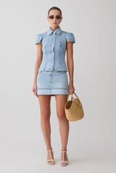 Lakoda Cuffed Denim Mini Skirt - Washed Light Blue