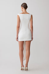 Runa Off Shoulder Mini Dress With Waist Tie - White