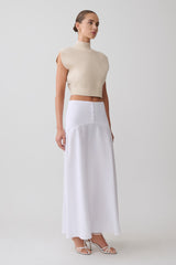 Selma Curved Waist Midi Skirt - White