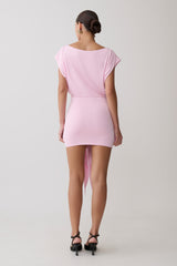 Maiara Shortsleeve Slinky Tie Mini Dress - Pink