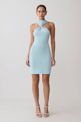 Hector Halter Neck Knit Mini Dress - Blue