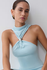 Hector Halter Neck Knit Mini Dress - Blue