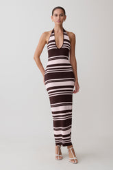 Brienne Stripe Midi Dress - Pink/Chocolate