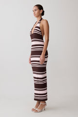 Brienne Stripe Midi Dress - Pink/Chocolate
