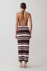 Brienne Stripe Midi Dress - Pink/Chocolate