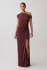 Alyn Off Shoulder Draped Maxi Dress - Dark Plum