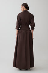 Isolde Long Sleeve Cotton Maxi Dress - Dark Chocolate