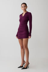 Agness Long Sleeve Button Up Knit Dress - Plum