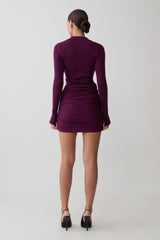 Agness Long Sleeve Button Up Knit Dress - Plum